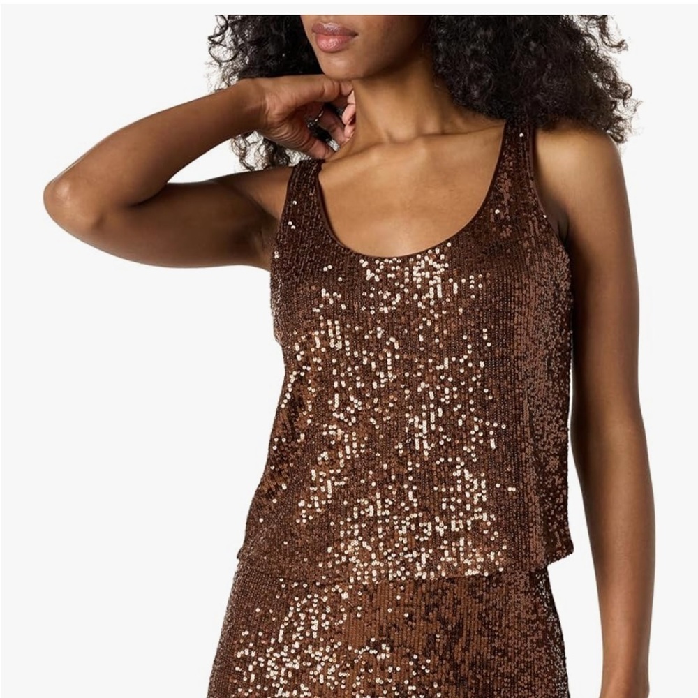 Women's glam Sequin brown Tank cami Top The Drop Risa NWT evening formal Small